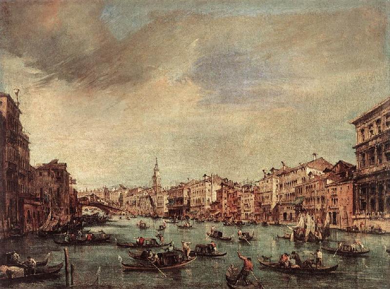 GUARDI, Francesco The Grand Canal, Looking toward the Rialto Bridge sg oil painting picture